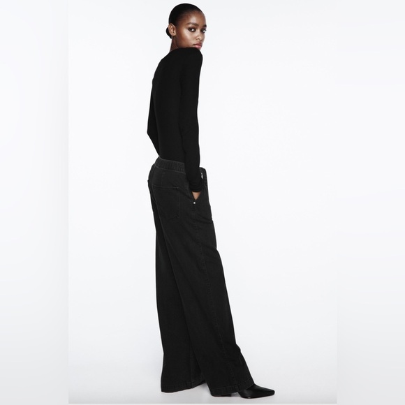 Zara Jeans Women's‎ Size Large Black Wash Denim Wide Leg High Rise Front Tie - Picture 12 of 16